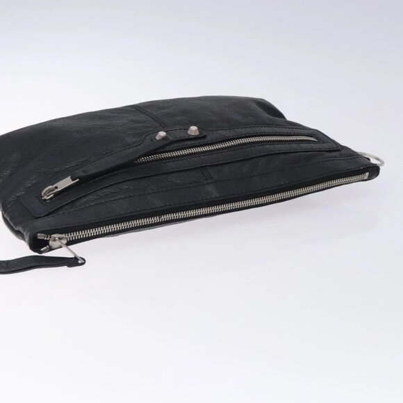 BALENCIAGA Classic Clip M Clutch Bag Leather Black Silver 273022 Auth 132272 - Picture 5 of 15